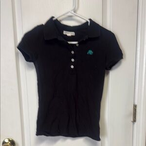 Aeropostale Black Polo Shirt with Classic Collar and teal logo. Junior size s